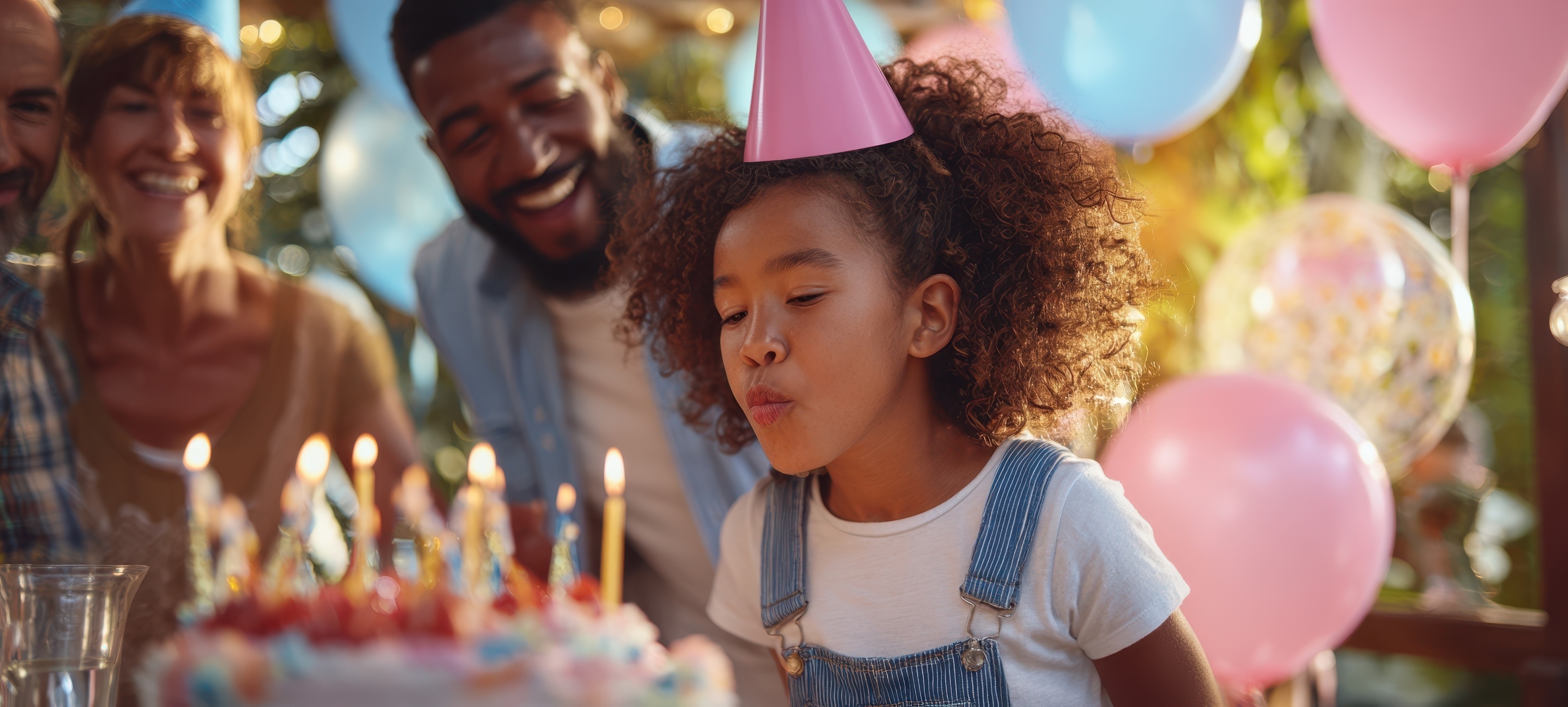 Family blowing out birthday candles